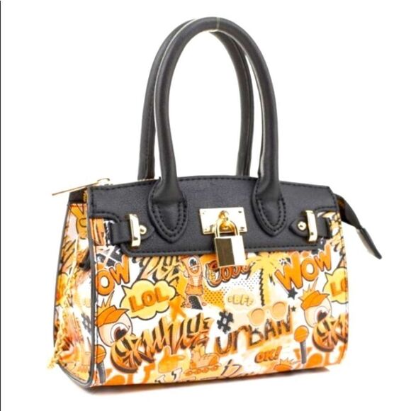 Graffiti Print Lock Design Mini-tote Crossbody Bag - Picture 2 of 4
